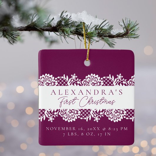 エレガントホワイトレースベビー初めてのクリスマス写真 セラミックオーナメント