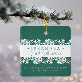 エレガントホワイトレースベビー初めてのクリスマス写真 セラミックオーナメント