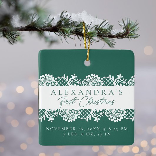 エレガントホワイトレースベビー初めてのクリスマス写真 セラミックオーナメント