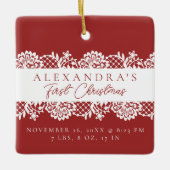 エレガントホワイトレースベビー初めてのクリスマス写真 セラミックオーナメント (正面)