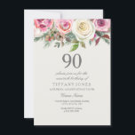 エレガントホワイトローズフローラ90th誕生日招待状 招待状<br><div class="desc">白エレガントバラフローラ90番目の誕生日招待状美しいエレガントフローラ水色デザイン完全にカスタマイズ/パーソナライズされた</div>