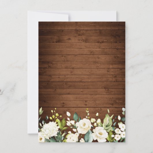 エレガントホワイトローズ素朴レース結婚ウッド セーブザデート (裏面)