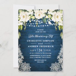 エレガントホワイトローズ素朴レース結婚ウッド 招待状