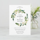 エレガントホワイトローズ結婚グリーンリーモノグラムの 招待状 (スタンド正面)