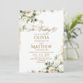 エレガントホワイトローズ&金ゴールドフローラ結婚ズ 招待状 (スタンド正面)