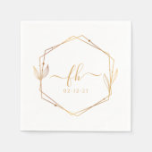 エレガントホワイト金ゴールドラグジュアリーフローラモノグラム結婚ズ スタンダードカクテルナプキン (正面)