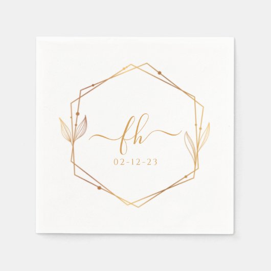 エレガントホワイト金ゴールドラグジュアリーフローラモノグラム結婚ズ スタンダードカクテルナプキン (正面)