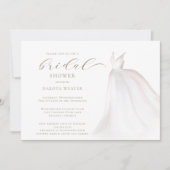 エレガントホワイト金ゴールド結婚ズドレスブライダルシャワー 招待状 (正面)