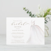 エレガントホワイト金ゴールド結婚ズドレスブライダルシャワー 招待状 (スタンド正面)
