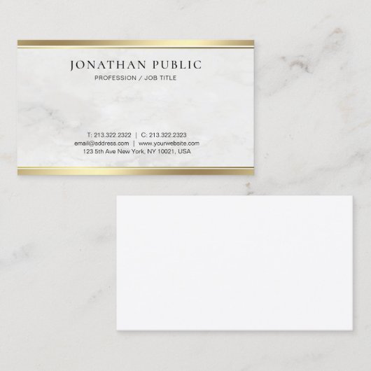 エレガントホワイト マーブルモダンゴールド シンプルテンプレート 名刺 (正面/裏面)