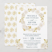 エレガントホワイト&金ゴールドウィンターフローラ結婚リース 招待状 (正面/裏面)