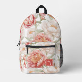 エレガントボタニカルカメリアピンクパステルカスタム プリントバックパック (正面)