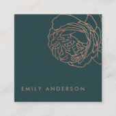 エレガントボトルグリーン赤面ピンクローズ金ゴールドフローラ スクエア名刺 (正面)