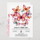エレガントボホバタフライガールバースデー 招待状 (正面/裏面)
