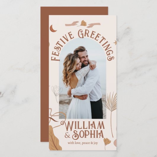 エレガントボホー新婚おしゃれクリスマス1枚の写真 シーズンカード (正面/裏面)