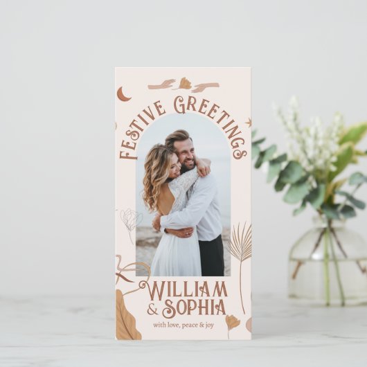 エレガントボホー新婚おしゃれクリスマス1枚の写真 シーズンカード (スタンド正面)