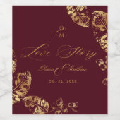 エレガントボーホ | ワインレッド ゴールド オータム ウェディング ワインラベル (シングルラベル)