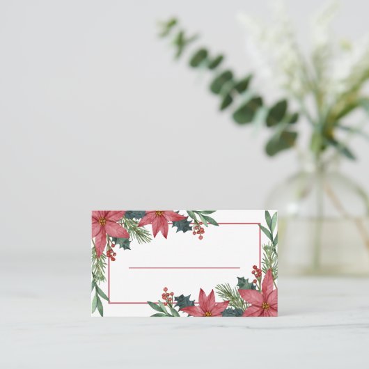 エレガントポインセチア冬の赤いクリスマ結婚ス プレイスカード (スタンド正面)
