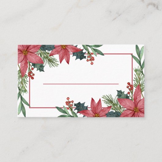 エレガントポインセチア冬の赤いクリスマ結婚ス プレイスカード (正面)