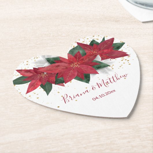 エレガントポインセチア赤クリ結婚スマス ペーパーコースター (アングル)