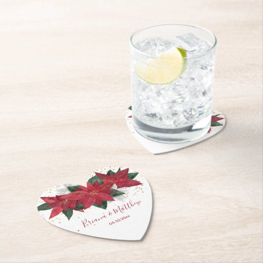 エレガントポインセチア赤クリ結婚スマス ペーパーコースター (インサイチュ)
