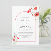 エレガントポピー赤い水の色のフローラ結婚 招待状 (スタンド正面)
