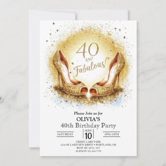 エレガントマイルストーンデジタル金ゴールド40th Birthday 招待状 (正面)
