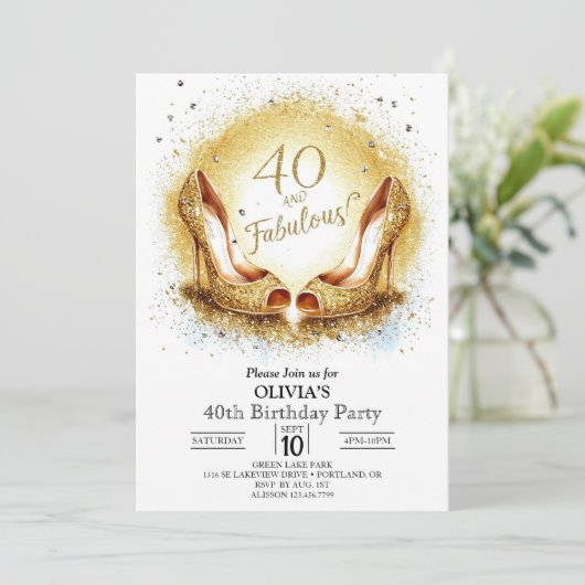 エレガントマイルストーンデジタル金ゴールド40th Birthday 招待状 (スタンド正面)