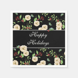 エレガントマグノリアとベリーの水色 スタンダードカクテルナプキン