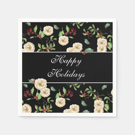 エレガントマグノリアとベリーの水色 スタンダードカクテルナプキン (正面)