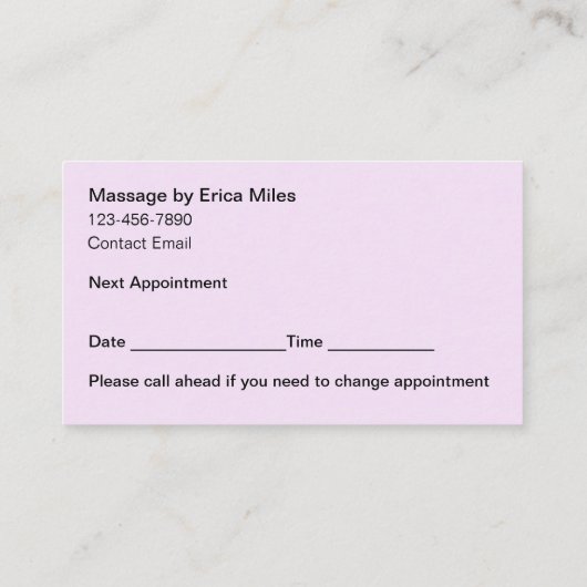 エレガントマッサージセラピストアポイントメントカード 予約カード (裏面)