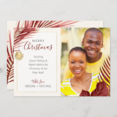 エレガントマルーンと金ゴールドの熱帯クリスマスフォト シーズンカード (正面/裏面)