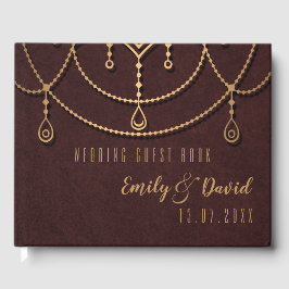 エレガントマルーンレッドインディアン伝統的デザイン ゲストブック