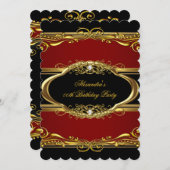 エレガントマルーンレッド黒金ゴールド誕生日会 招待状 (正面/裏面)