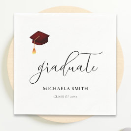 エレガントマルーン卒業式帽子卒業パーティー スタンダードカクテルナプキン