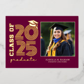 エレガントマルーン金ゴールド卒業写真のお知らせ 箔招待状 (正面)