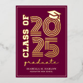 エレガントマルーン金ゴールド高校の卒業発表 箔招待状 (正面)