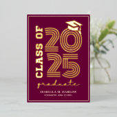 エレガントマルーン金ゴールド高校の卒業発表 箔招待状 (立ち正面)