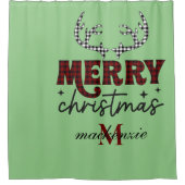 エレガントマルーン&オレンジモノグラムメリークリスマス シャワーカーテン (正面)