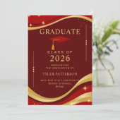 エレガントマルーン&ゴールドカレッジ卒業パーティー 招待状 (スタンド正面)