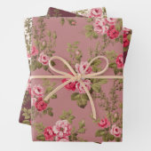 エレガントマルーン/バフ/旧バラのピンクのヴィンテージバラ ラッピングペーパーシート (インサイチュ)