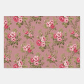 エレガントマルーン/バフ/旧バラのピンクのヴィンテージバラ ラッピングペーパーシート (正面)