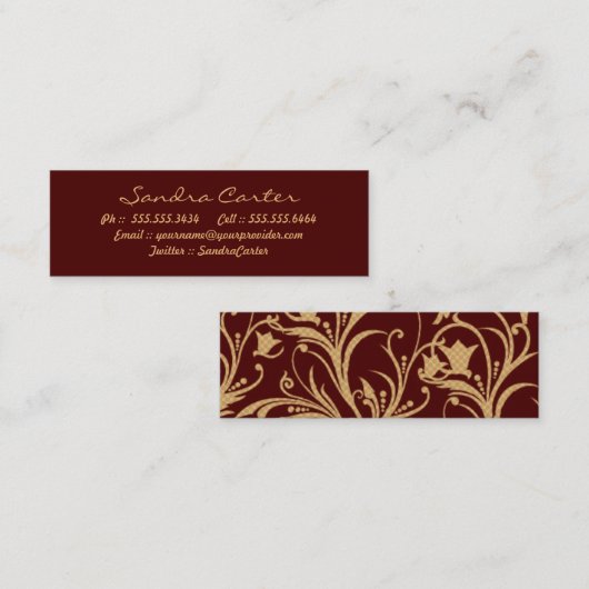 エレガントマルーン&金ゴールドフローリッ連絡クカード コーリングカード (正面/裏面)