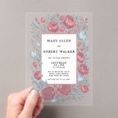 エレガントマーブピンクのライトブルーフローラフレ結婚ーム アクリル招待状 (インサイチュ (ポータブル))