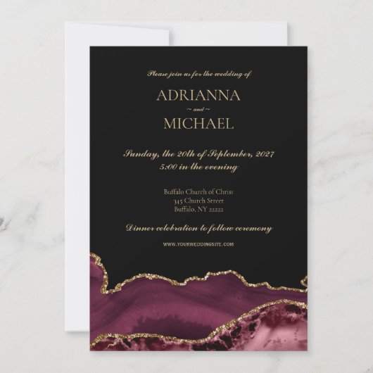 エレガントマーブルピンクアゲート結婚式招待状 招待状 (正面)