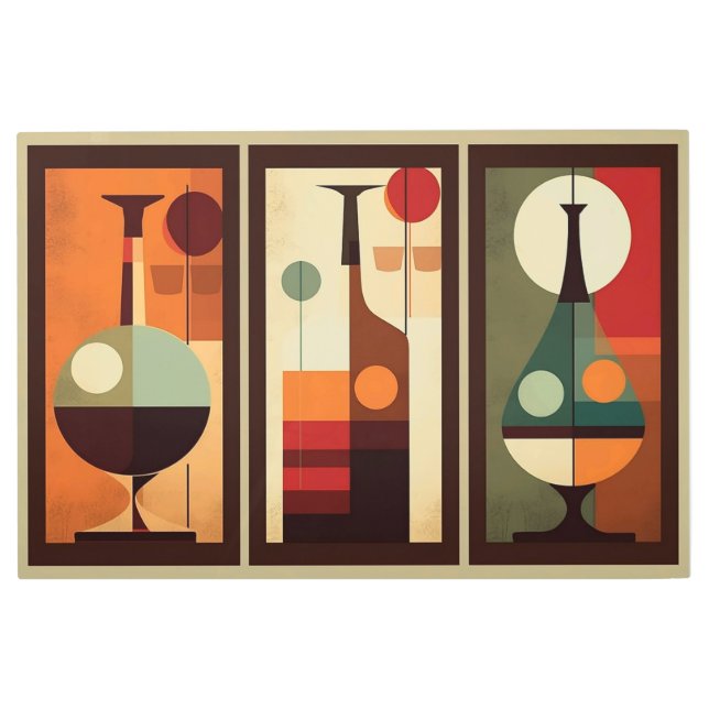 エレガントミッドセンチュリーモダンワインボトルメタル壁 メタルプリント (正面)