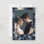 エレガントミッドナイトブルーと金ゴールドフォレ結婚スト サンキューカード (正面)