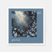 エレガントミッドナイトブルーと金ゴールドフォレ結婚スト スタンダードカクテルナプキン (正面)