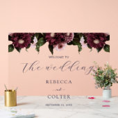 エレガントミッドナイトブルーブルゴーニュ結婚フローラ アクリルサイン (ウェディング)