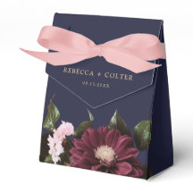 エレガントミッドナイトブルーブルゴーニュ結婚フローラ